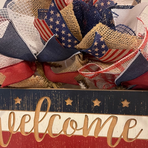 Patriotic WREATH “WELCOME” Red, White and Blue wreath 24” Memorial Day July 4th - Picture 4 of 8